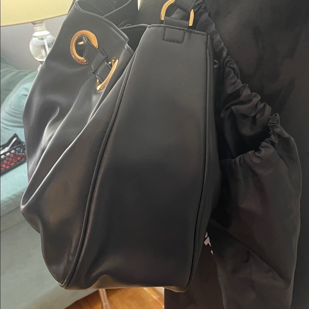 Karl Lagerfeld Black Leather Drawstring Bucket Bag - Picture 3 of 16